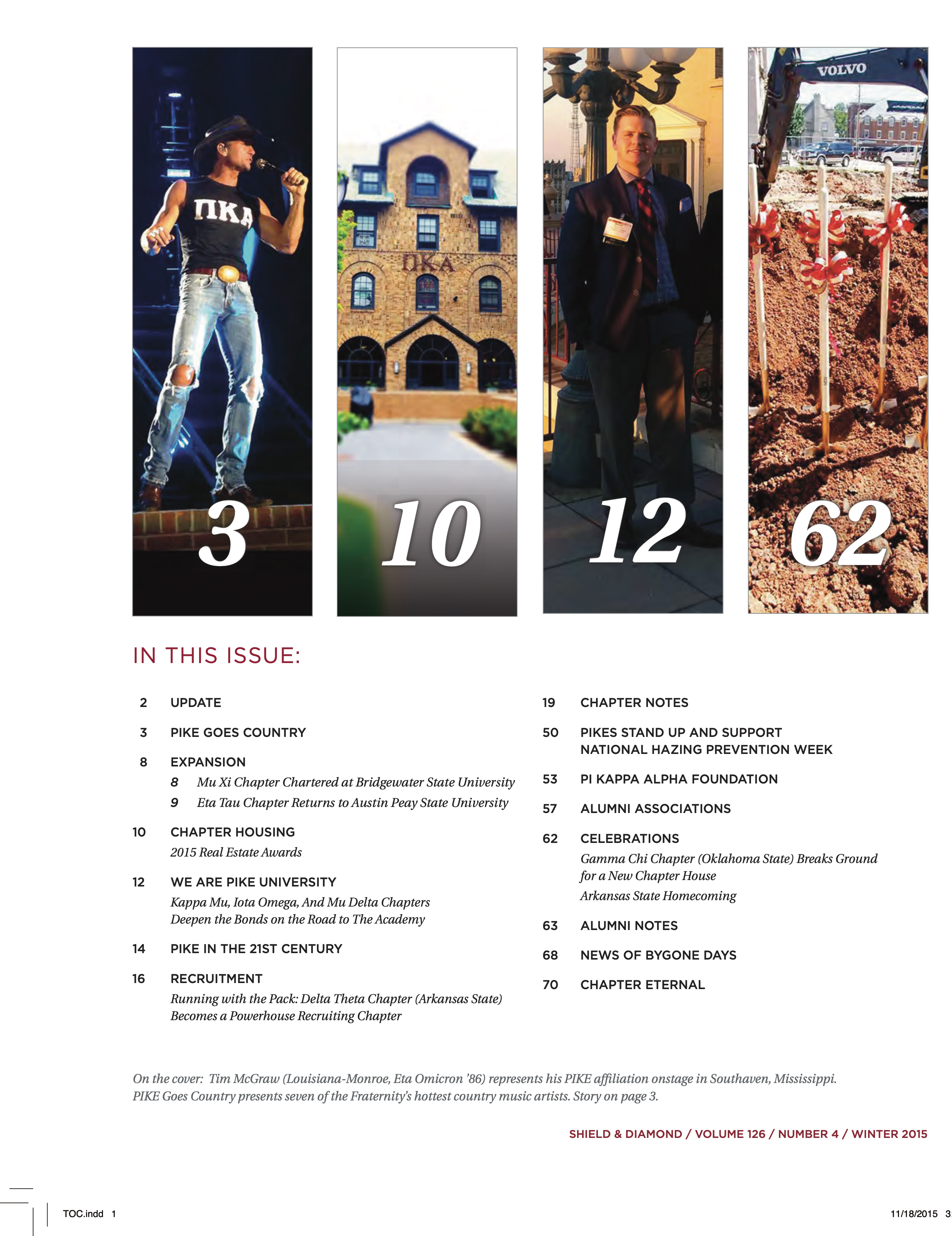 The Shield and Diamond, Vol. 126, No. 4, Table of Contents